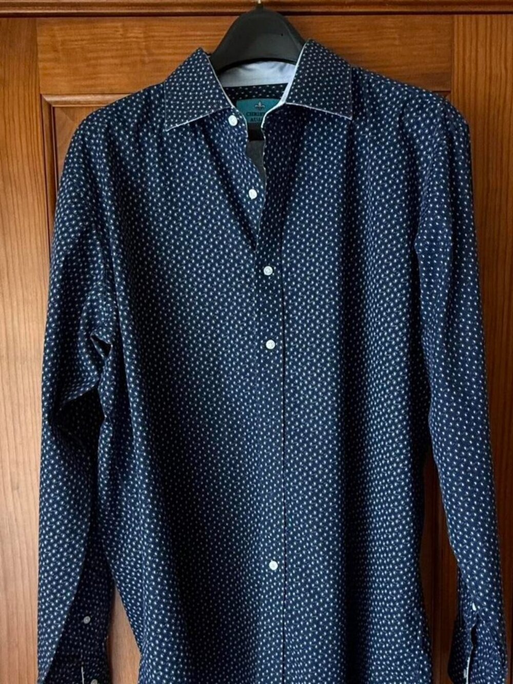 Christian Aujard navy blue shirt with small white paisley pattern. XLT